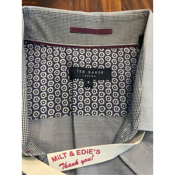 Ted Baker Men's Gray Collared Long Sleeve Cotton Button-Down Shirt Size 5 - Picture 6 of 8